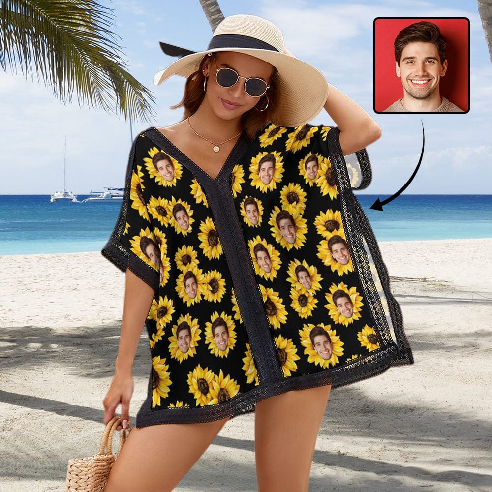 Custom Sunflower Face Cover Up Personalized One Piece Cover Up Summer Beach Pool Outfit