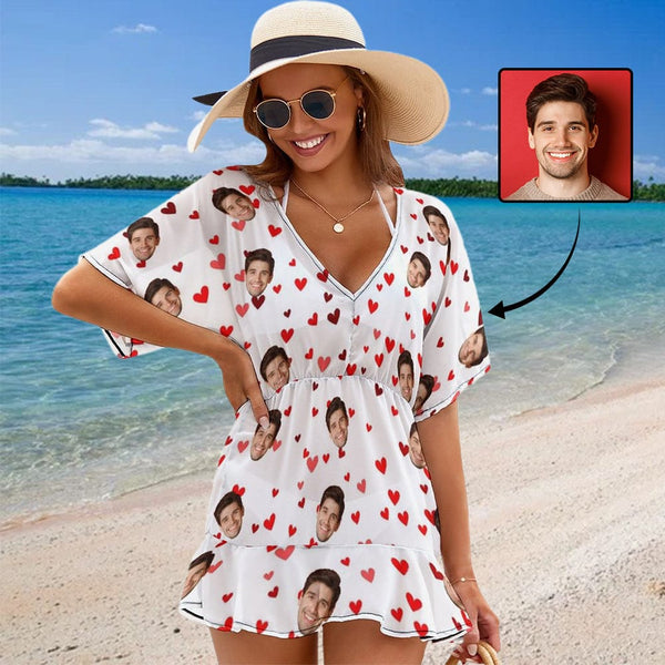 Custom Heart Face Cover Up Dress Personalized One Piece Cover Up Summer Outfit