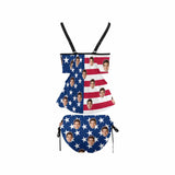 Custom American Flag Face Tankini Personalized Bikini Top Set Swimwear Two Piece Bathing Suit