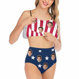 Custom American Flag Face One Piece Swimsuit Personalized Two Piece Bikini Tankini Beach Pool Outfit