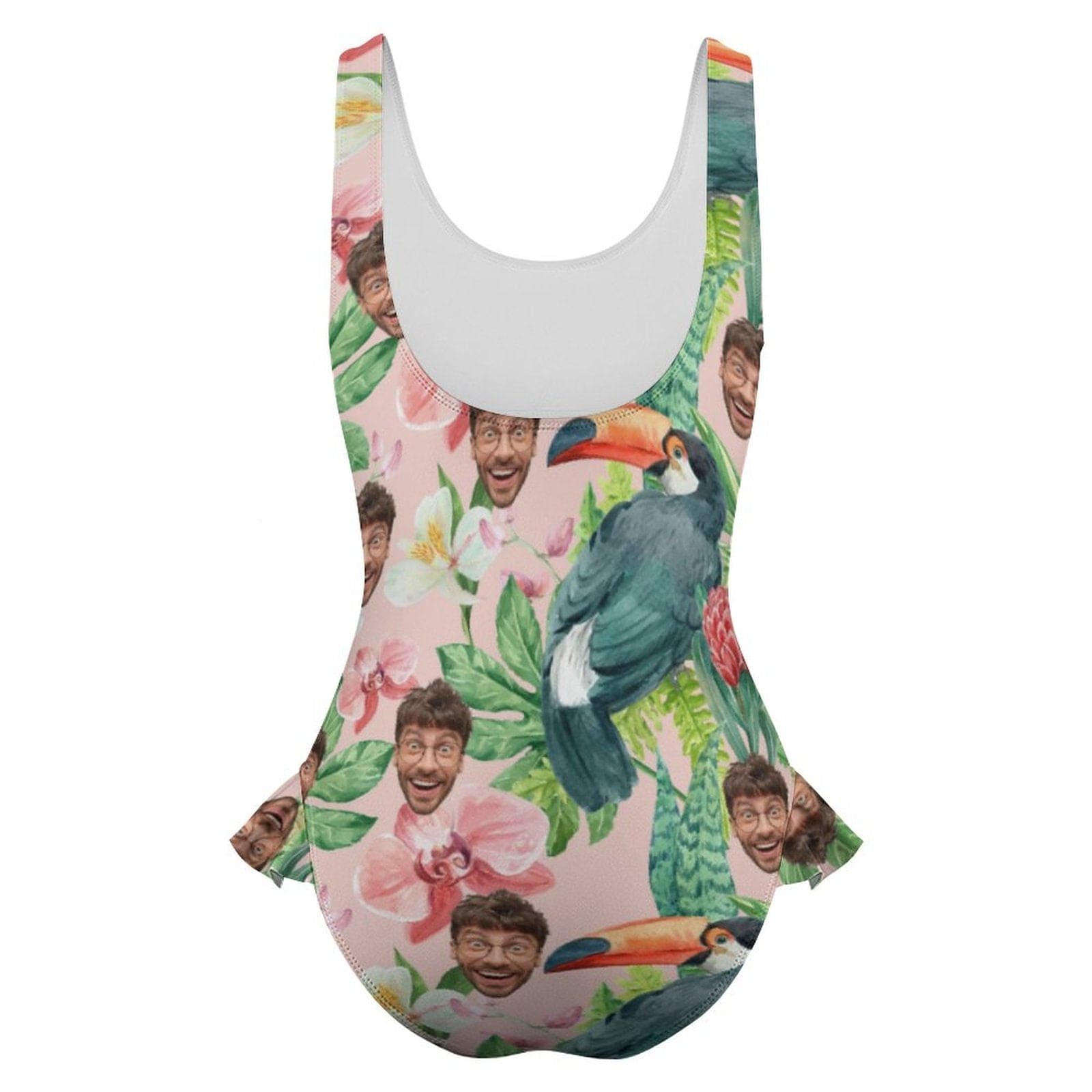 Custom Face Birds Tank Top Ruffle SwimSuit Personalized One Piece Swimsuit Bathing Suit Summer Beach Pool Outfits