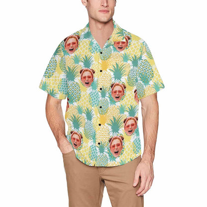 Custom Face Pineapple Hawaiian Shirt With Chest Pocket Personalized Aloha Shirt