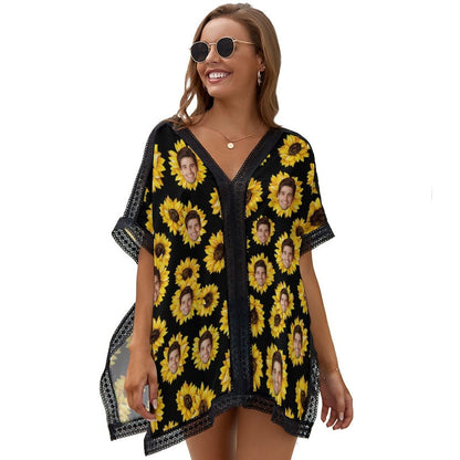 Custom Sunflower Face Cover Up Personalized One Piece Cover Up Summer Beach Pool Outfit