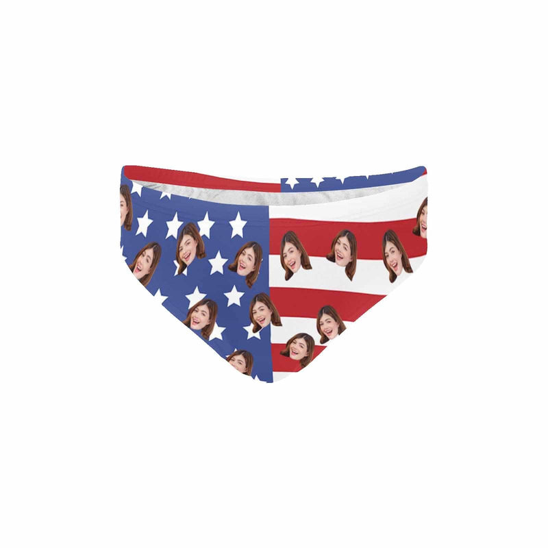 Custom Face American Flag Triangle Swim Briefs Personalized Swim Trunks