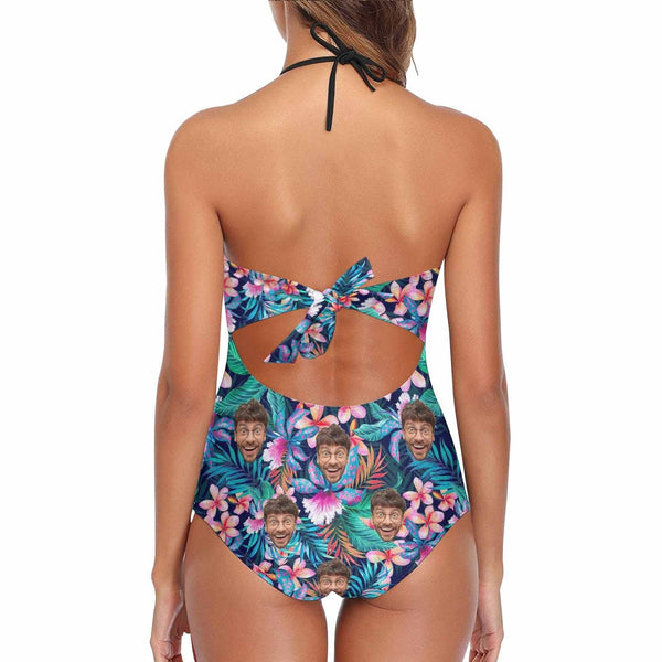 Plus Size Custom Flower Face Sling One Piece Swimsuit Personalized Beach Pool Outfit Honeymoons Party