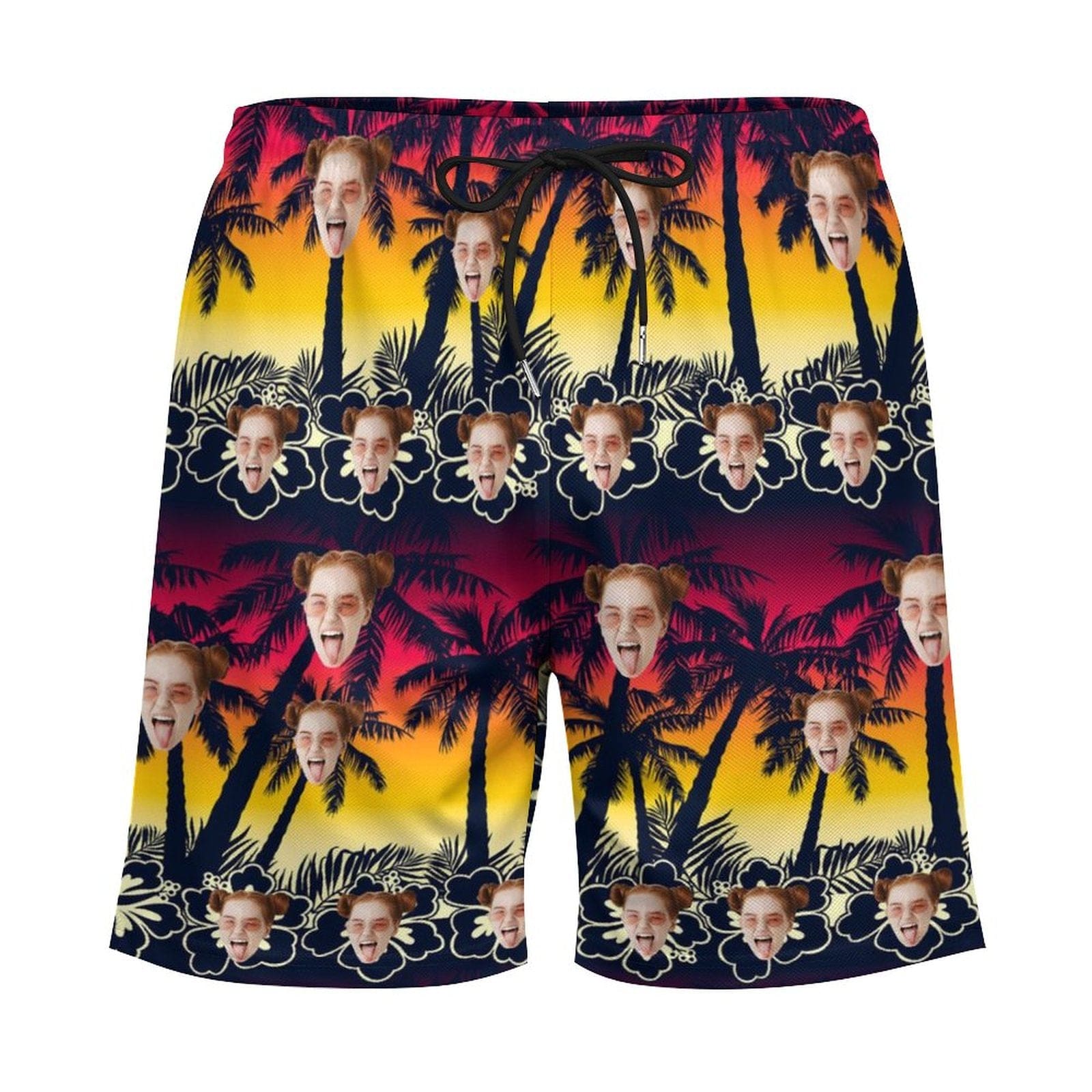 Custom Face Sunset Trees 2 in 1 Quick-Dry Swim Shorts with Pocket Personalized Swim Trunks