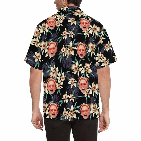 Custom Face White Flowers Hawaiian Shirt Personalized Beachwear