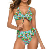 Custom Pineapple&Leaves Face Strap High Waist Bikini Personalized Two Piece Swimsuit Bathing Suit