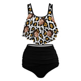 Plus Size Custom White&Black Leopard Long Ruffle Hem Bikini Personalized High Waisted Bikini Swimsuit Two Piece Summer Beach Pool Outfits