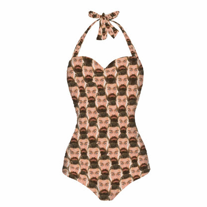 Custom Face Seamless Strap One-piece Retro Bikini Swimsuit