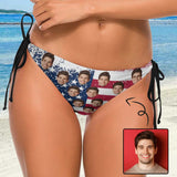 Custom Stars and Stripes Face Halter Bikini Bottom Personalized Bikini Swimsuit Bottom