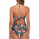 Custom Flamingo Face Lace Sling One Piece Swimsuit Personalized Beach Pool Outfit Honeymoons Party