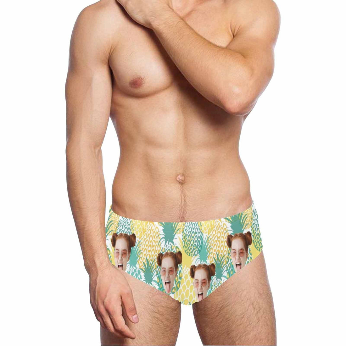 Custom Pineapple Face Triangle Swim Briefs Personalized Swim Trunks