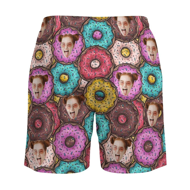 Custom Face Doughnut 2 in 1 Quick-Dry Swim Shorts with Pocket Personalized Swim Trunks