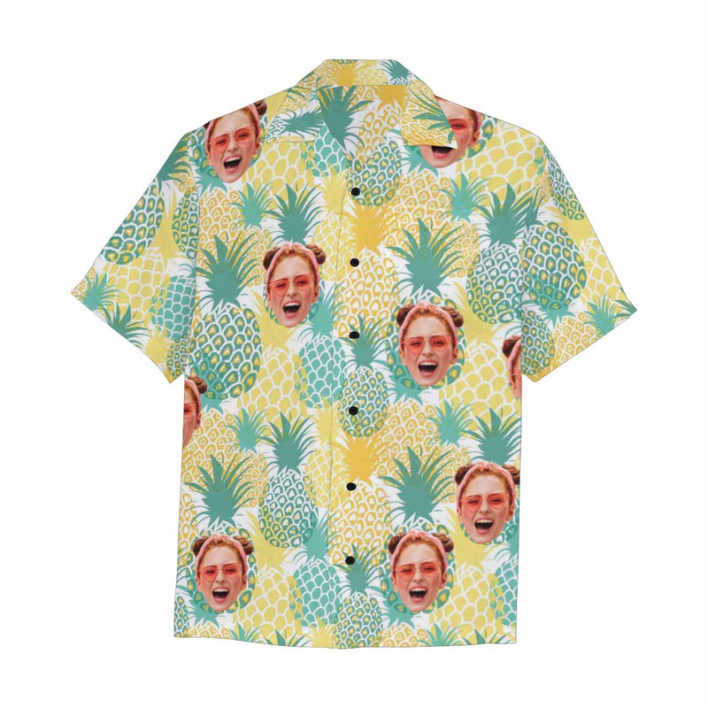 Custom Face Pineapple Hawaiian Shirt With Chest Pocket Personalized Aloha Shirt