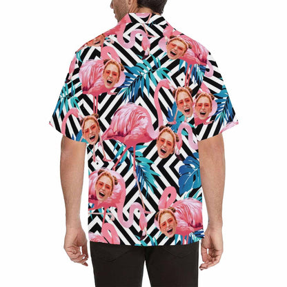 Custom Face Flamingo Stripes Hawaiian Shirt Personalized Beachwear