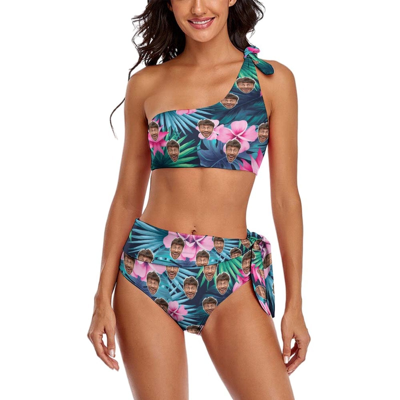 Custom Flower Face One Shoulder Bikini Personalized Women&