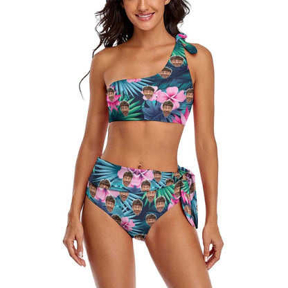 Custom Flower Face One Shoulder Bikini Personalized Women&