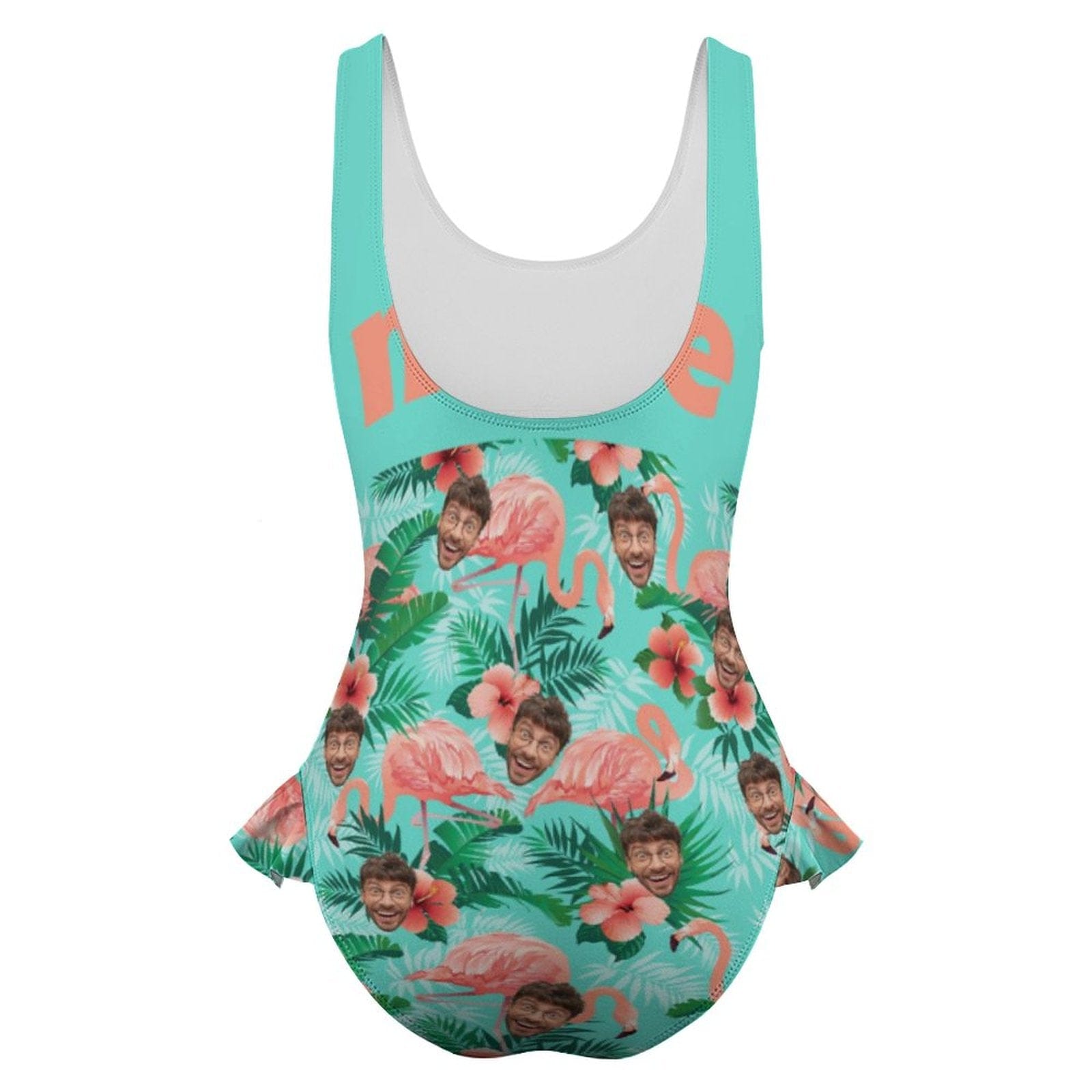 Custom Face Flamingo Tank Top Ruffle SwimSuit Personalized One Piece Swimsuit Bathing Suit Summer Beach Pool Outfits