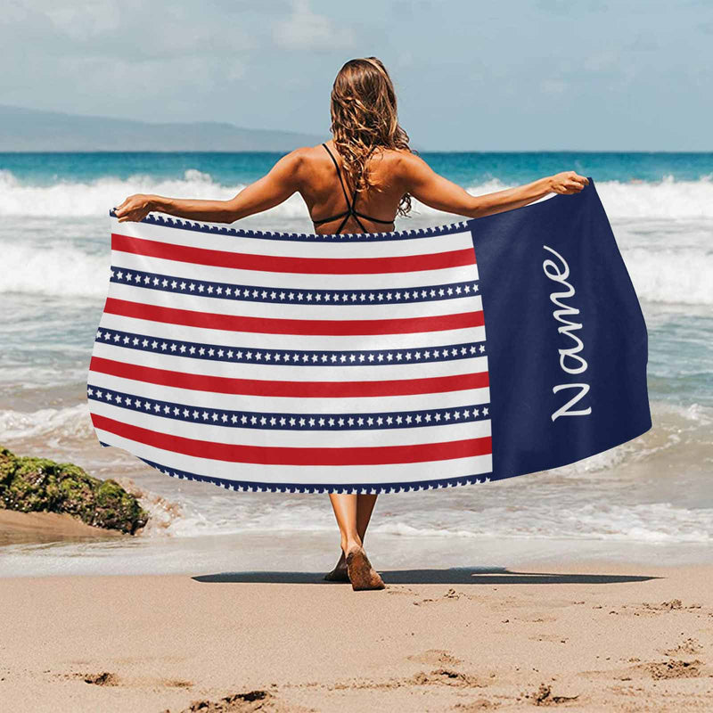 Custom Name Flag American Independence Day Beach Towel Quick-Dry, Sand-Free, Super Absorbent, Non-Fading, Beach&Bath Towel Beach Blanket Personalized Beach Towel Funny Selfie Gift