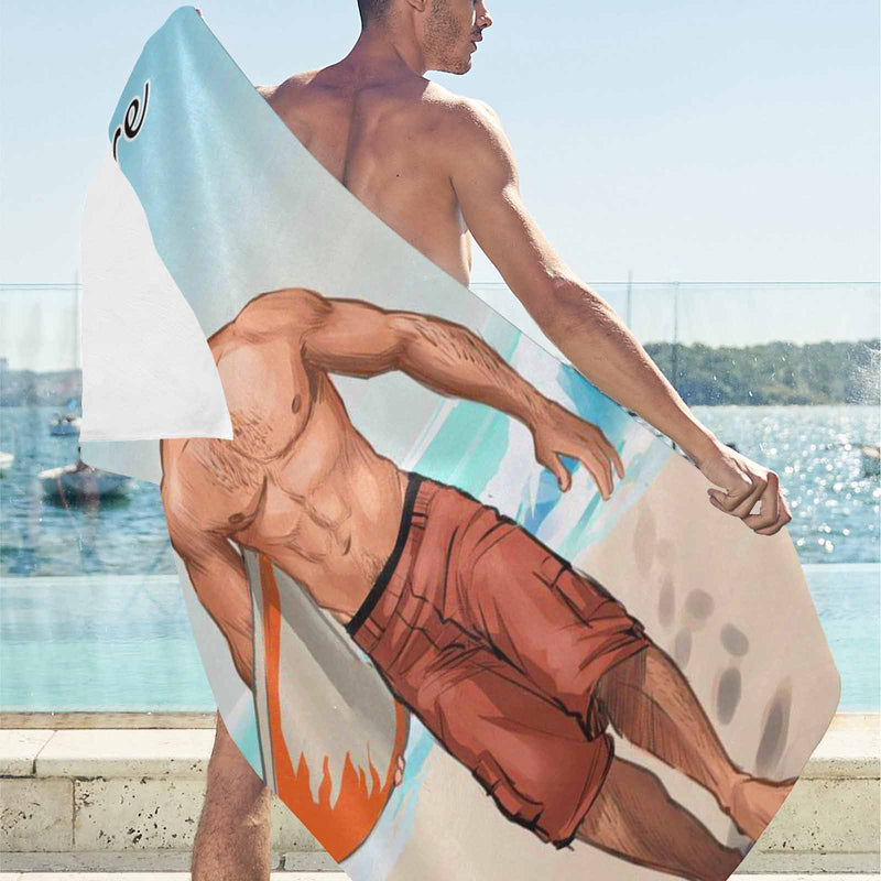 Custom Face & Name Comic Surfer Boy Beach Towel Quick-Dry, Sand-Free, Super Absorbent, Non-Fading, Beach&Bath Towel Beach Blanket Personalized Beach Towel Funny Selfie Gift