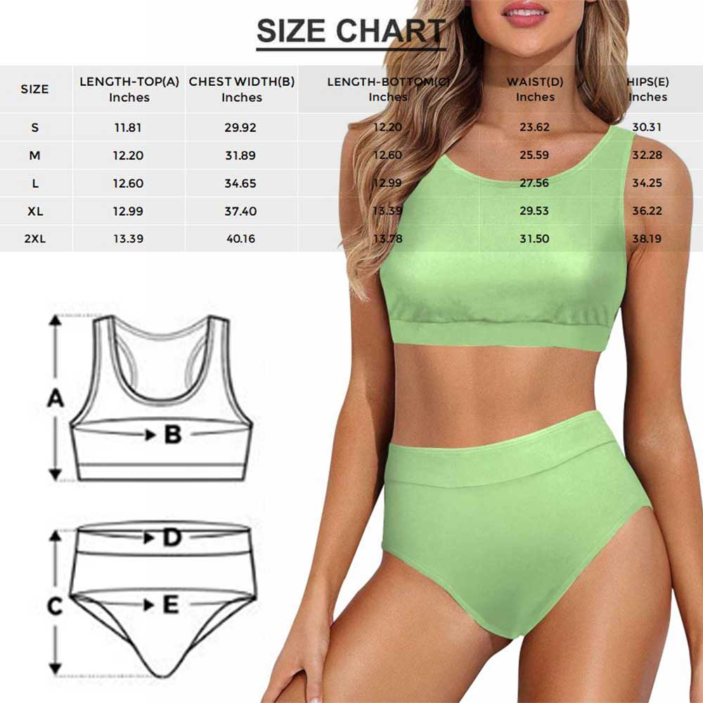 Custom Flower Pineapple Face High Cut Crew Neck Sports Bikini Personalized Two Piece Swimwear Beach Pool Outfit