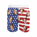 Custom American Flag Face Drawstring Swim Shorts Personalized Gift for Him