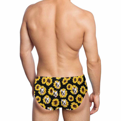 Custom Sunflower Face Triangle Swim Briefs Personalized Swim Trunks