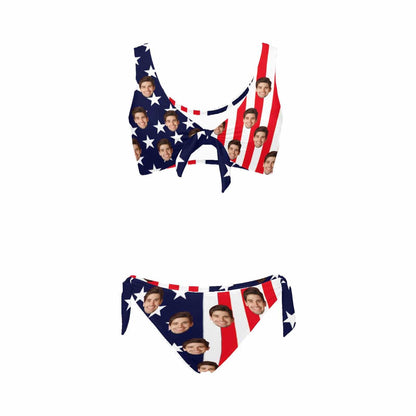 Custom American Flag Face Chest Strap  Low Waisted Bikini Personalized Two Piece Swimsuit