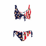 Custom American Flag Face Chest Strap  Low Waisted Bikini Personalized Two Piece Swimsuit