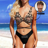 Custom Leopard Face Tie Bond Low Waisted Bikini Personalized Two Piece Swimsuit Bathing Suit Summer Beach Pool Outfits