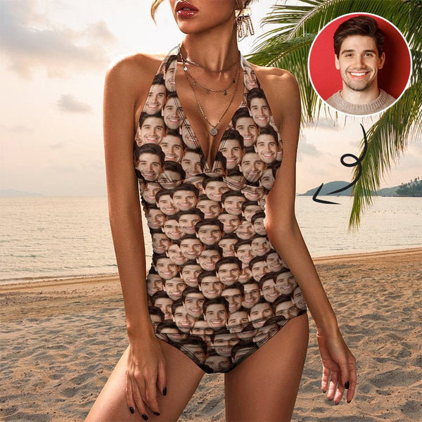 Custom Seamless Face Tankini Top Set Personalized Two Piece Bikini Summer Beach Pool Swimsuit