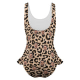 Custom Leopard Print Face Swimsuit Personalized Women's Shoulder Ruffle One Piece Bathing Suit For Holiday