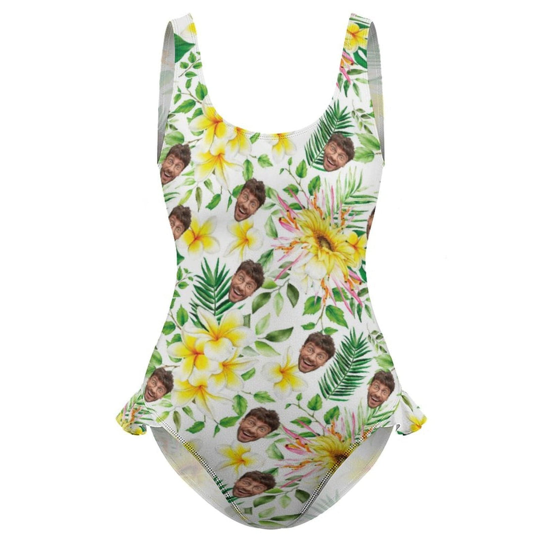 Custom Face Flowers Tank Top Ruffle SwimSuit Personalized One Piece Swimsuit Bathing Suit Summer Beach Pool Outfits