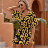 Custom Sunflower Face Cover Up Dress Personalized One Piece Cover Up