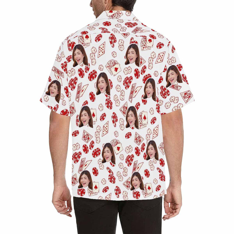 Custom Face Red Gambling Elements Men's Hawaiian Shirts