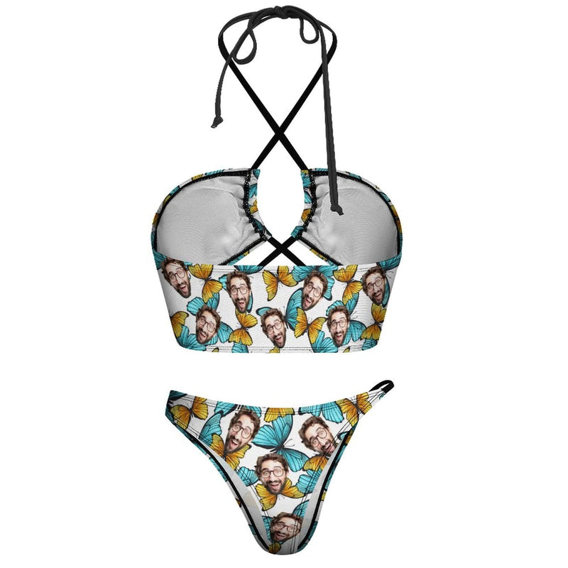 Custom Butterfly Face Neckline Cutout Criss Cross Bikini Personalized Swimsuit Bathing Suit