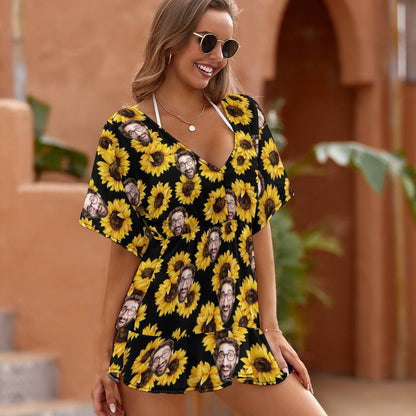 Custom Sunflower Face Cover Up Dress Personalized One Piece Cover Up