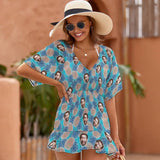 Custom Face Blue Pineapple Cover Up Dress Personalized One Piece Cover Up