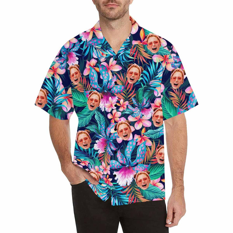 Custom Face Flowers Hawaiian Shirt Personalized Beachwear