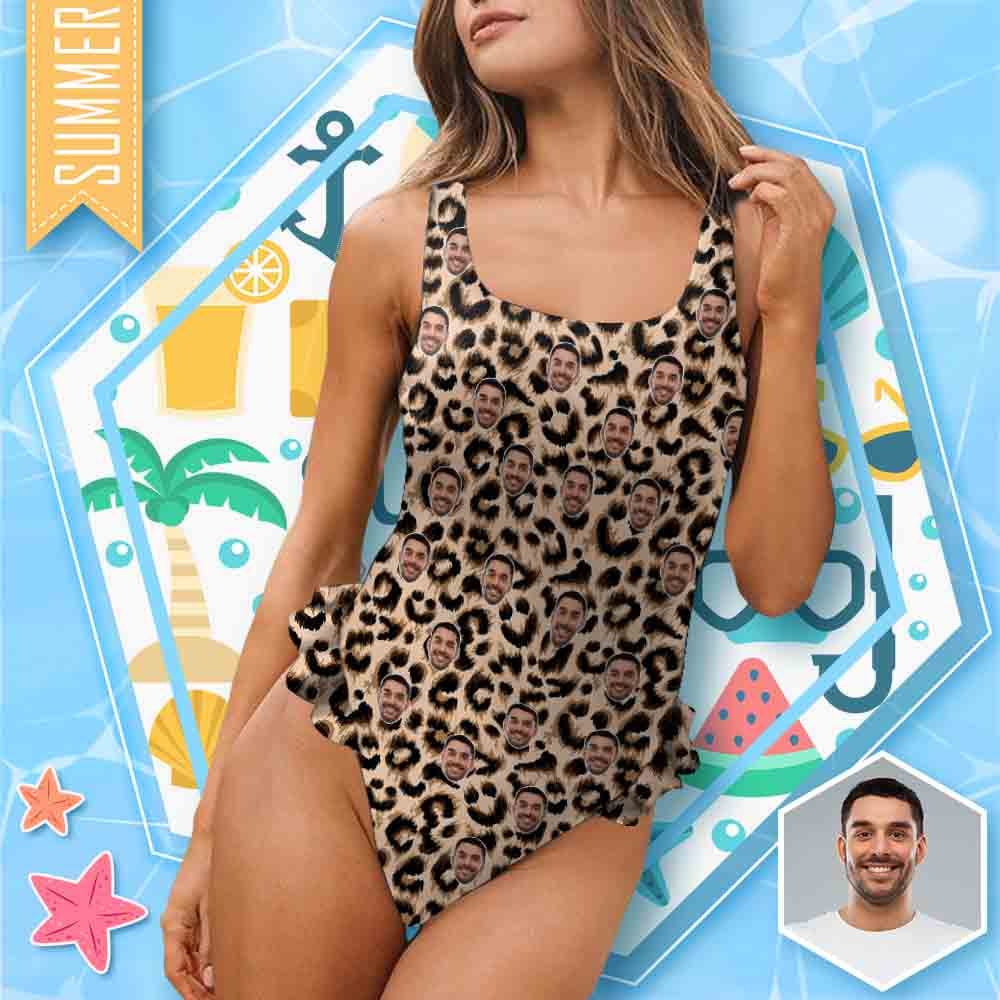 Custom Leopard Print Face Swimsuit Personalized Women&