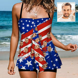 Custom Face Flag Split Swimsuit Personalized Two Piece Swimsuit Tankini For Women