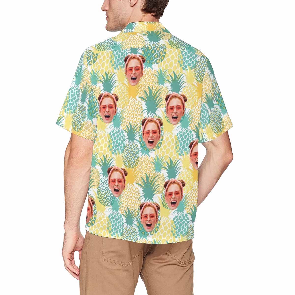 Custom Face Pineapple Hawaiian Shirt With Chest Pocket Personalized Aloha Shirt