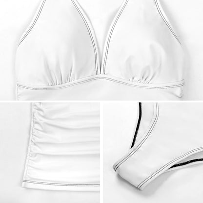 Custom White Flowers Face Tankini Personalized Two Piece Swimsuit Bathing Suit