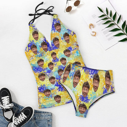 Custom Watercolor Face Tankini Personalized Two Piece Swimsuit Bathing Suit