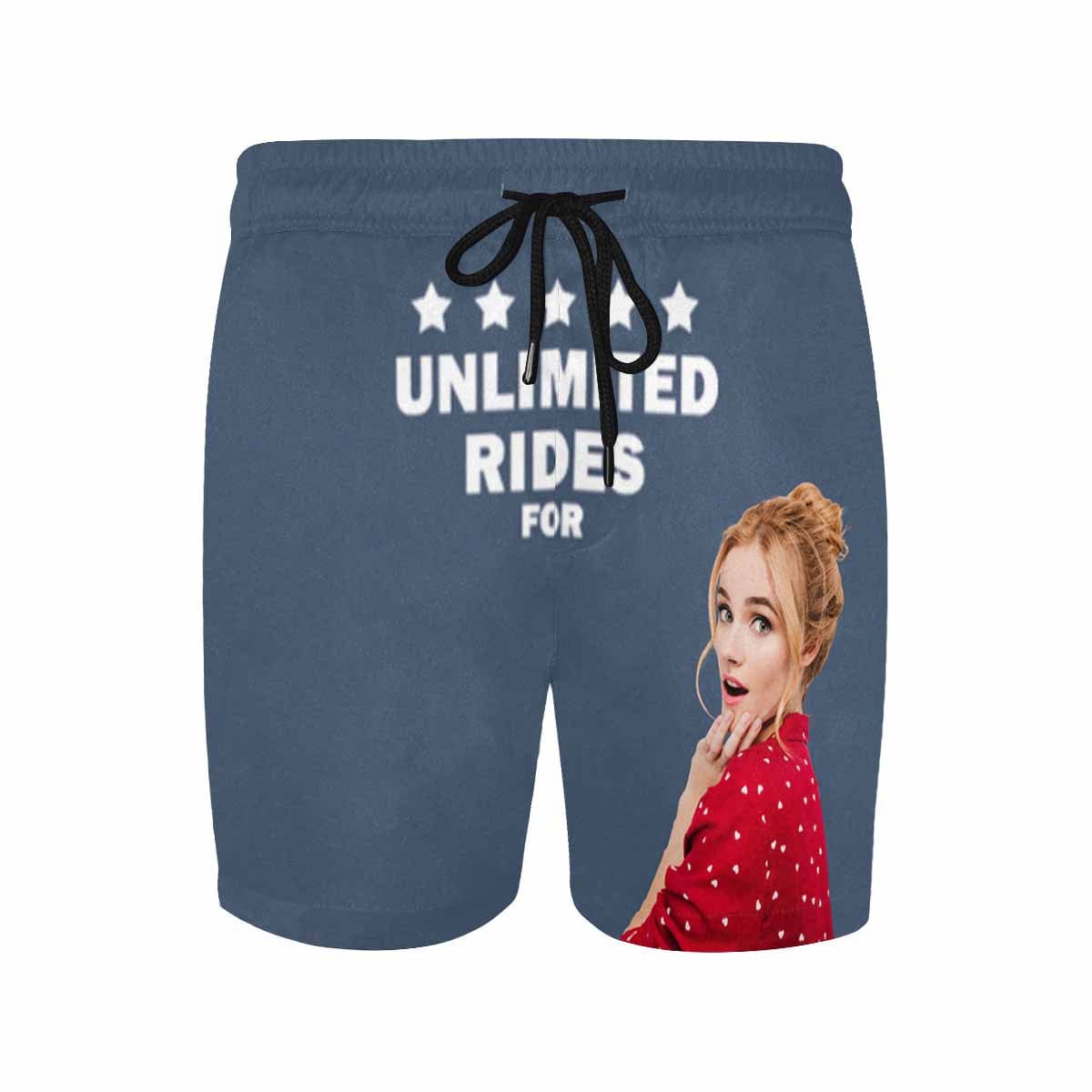 Custom Unlimited Ride Face Drawstring Swim Shorts Personalized Gift for Him