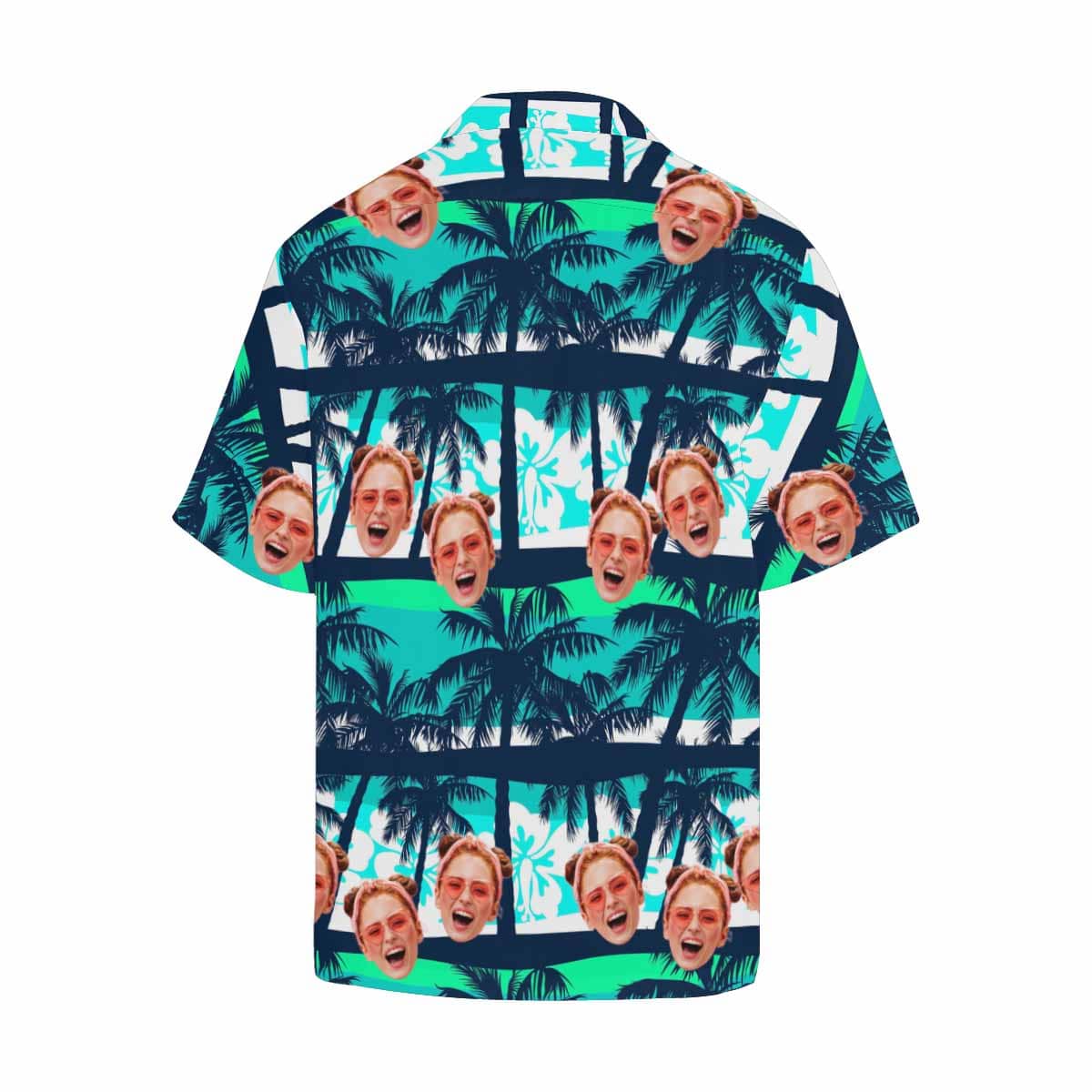 Custom Face Blue&amp;Green Trees Hawaiian Shirt Personalized Beachwear