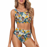 Custom Flower Pineapple Face High Cut Crew Neck Sports Bikini Personalized Two Piece Swimwear Beach Pool Outfit