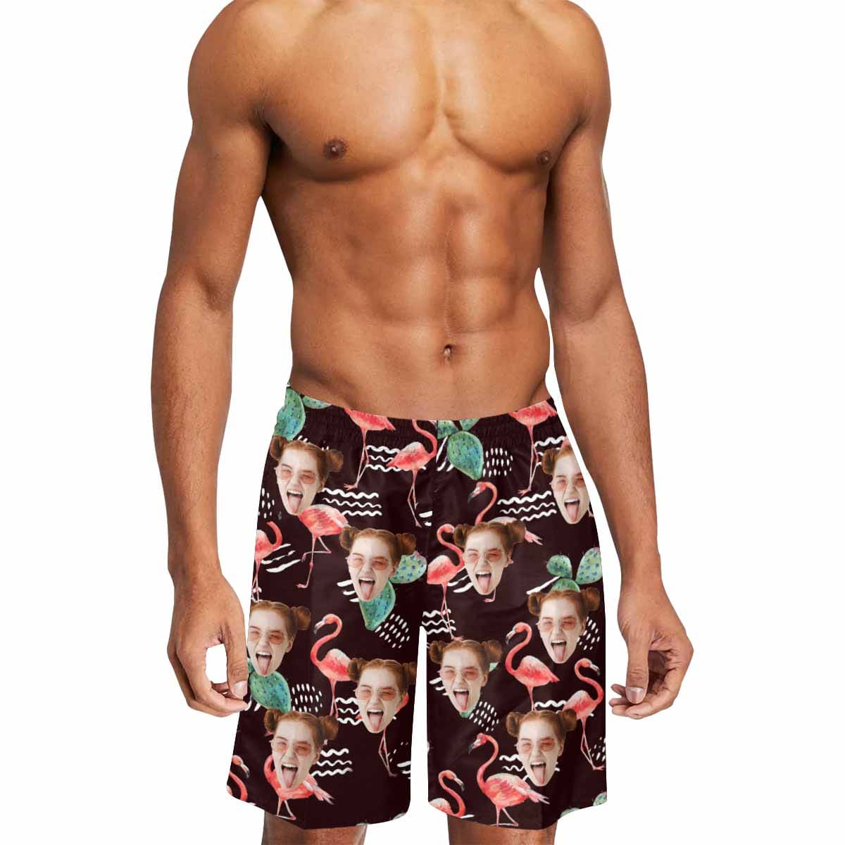 Custom Flamingo Face Quick Dry Swim Trunks Personalized Gift for Him