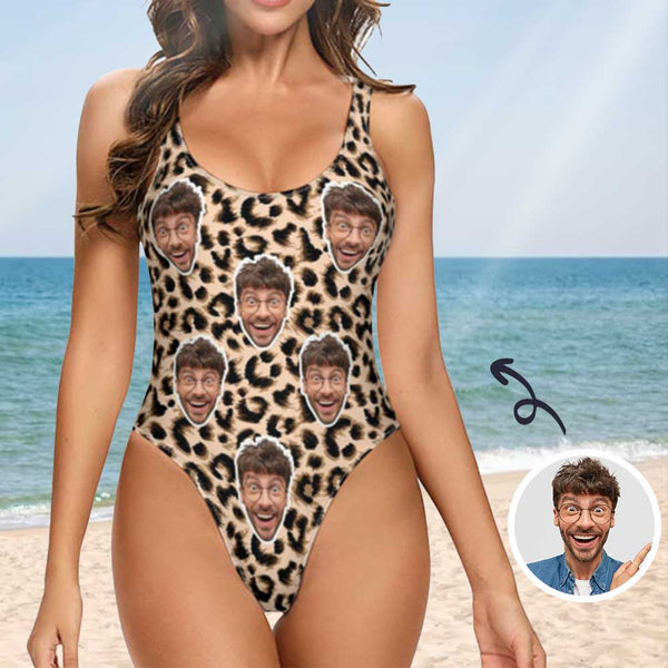 Custom Leopard Face One Piece Swimsuit Personalized Tank Top Bathing Suit Holiday Party